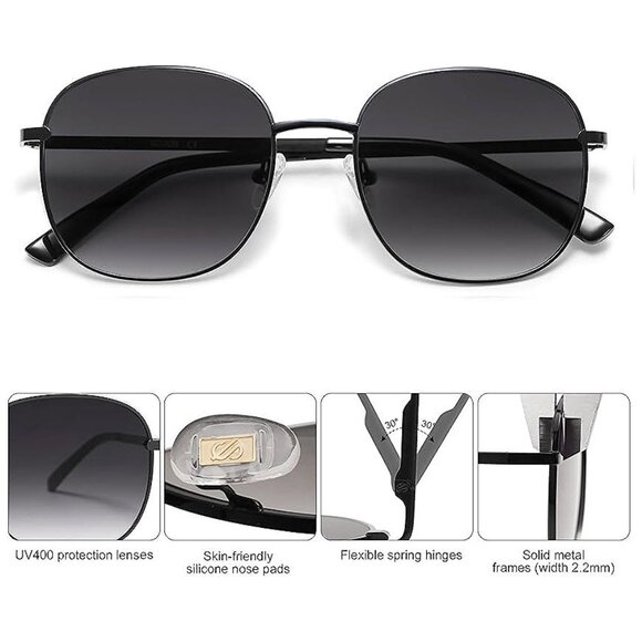 Classic Trendy Square Sunglasses for Women Men , Matt Black/Gradient Grey - Picture 3 of 5
